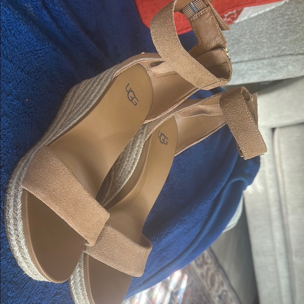 UGG Tan Wedge Sandals with Cushioned Footbed